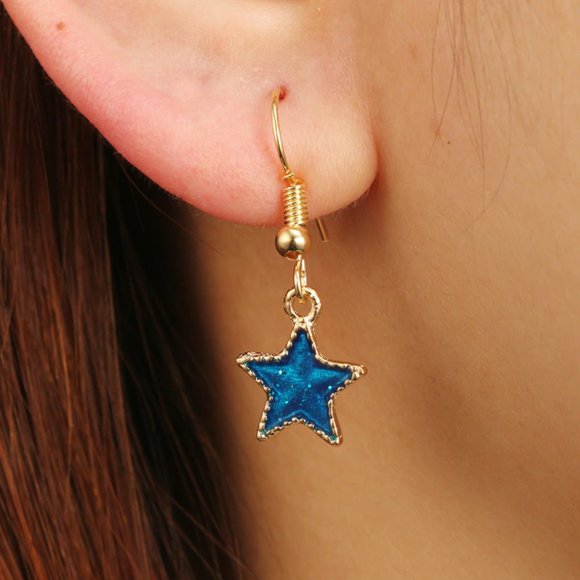 Crescent Moon & Star Dangle Earrings - Picture 3 of 3